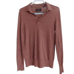 All Saints Merino Wool 1/4 Button Sweater Nutmeg Preppy Lightweight S